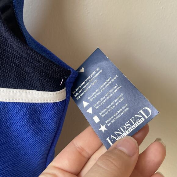 Lands End NWT Sport Tankini Swim Top Womens Sz 10 Blue Color Block Athletic - Picture 2 of 10